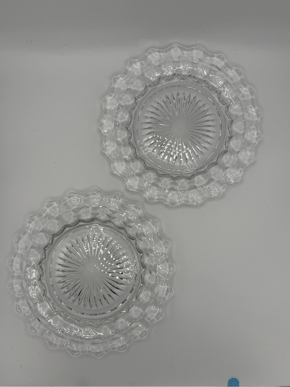 Vintage American Fostoria Pressed Clear Glass Dessert Plates - Pair